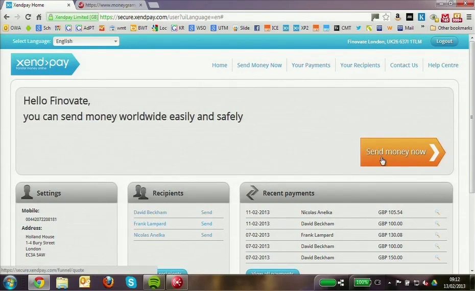 FinovateEurope 2013 – Xendpay