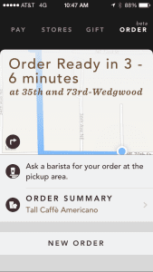 The app shows 3-minute window when order will be ready along with driving directions. 