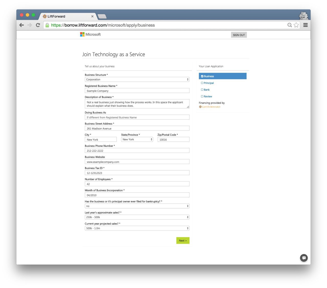 LiftForward-Microsoft-03-business-info-form